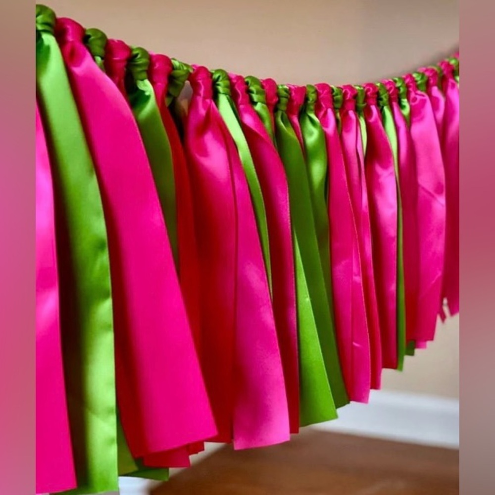 Preppy Ribbon Bunting Backdrop Handmade Birthday Party Garland Decor NIP